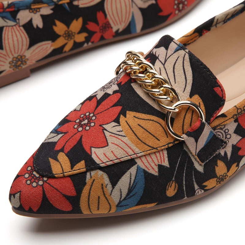 Tilocow Metal Chain Floral Loafers for Women Pointed Toe Slip on Flats Comfortable Fashion Work Shoes Size 7.5 - Image 3