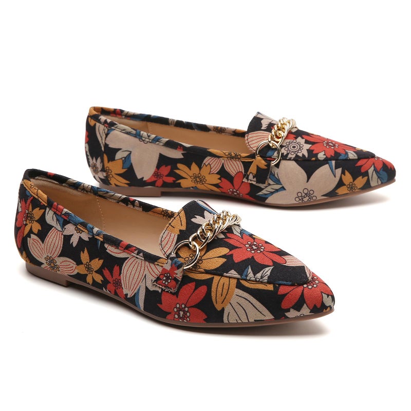 Tilocow Metal Chain Floral Loafers for Women Pointed Toe Slip on Flats Comfortable Fashion Work Shoes Size 7.5 - Image 5