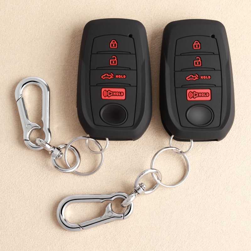 TANDRIVE Key Fob Cover for Toyota 2026 2025 2024 Tacoma and 2026-2022 Tundra, 4-Button, Silicone, 2-Pack, Red Button, Black - Image 1