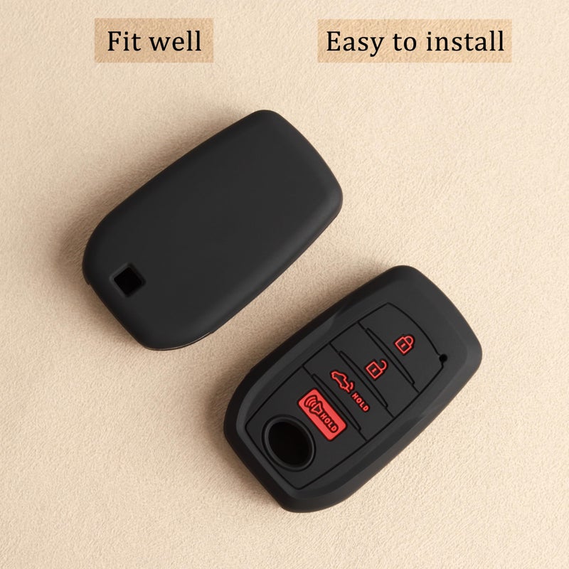 TANDRIVE Key Fob Cover for Toyota 2026 2025 2024 Tacoma and 2026-2022 Tundra, 4-Button, Silicone, 2-Pack, Red Button, Black - Image 4