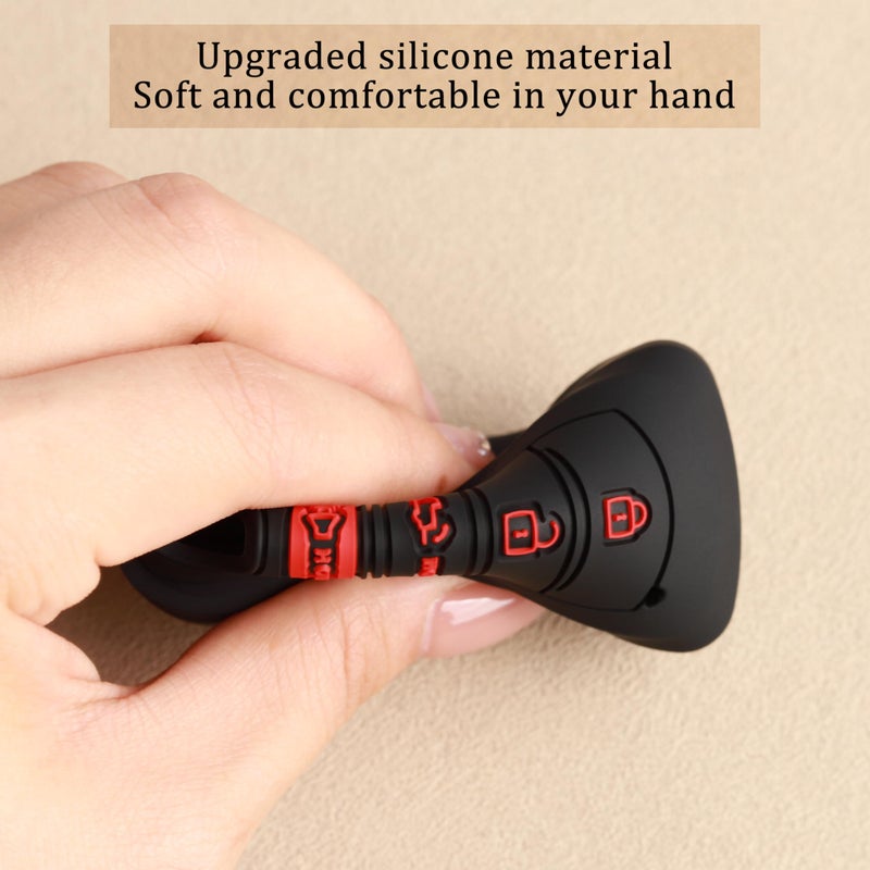 TANDRIVE Key Fob Cover for Toyota 2026 2025 2024 Tacoma and 2026-2022 Tundra, 4-Button, Silicone, 2-Pack, Red Button, Black - Image 5