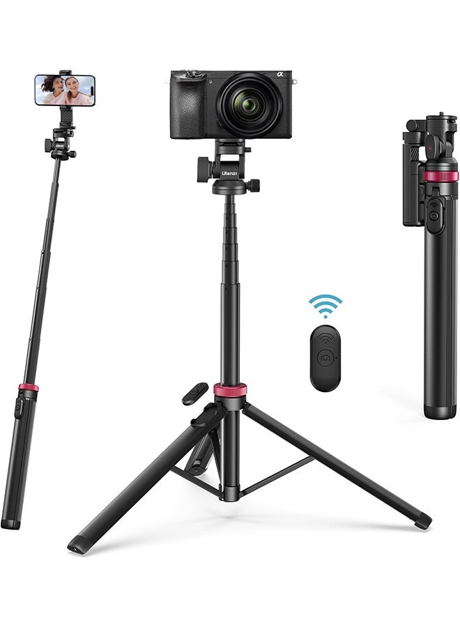ULANZI MT-78 Extendable Phone Tripod, Metal 72.83 Selfie Stick Camera Tripod Stand with 2 in 1 Phone Clip, 360° Ball Head Camera Tripod with Cold Shoe for iPhone Sony Canon, Lightweight for Travel - Image 1