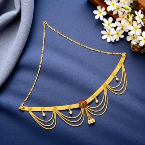 ACCESSHER Women's & Girls Multicolor Adjustable Waist Kamarbandh with Red & Green Stones | Stylish Belly Belt for Saree, Dresses & Jeans | Traditional Ethnic Jewellery - Image 4