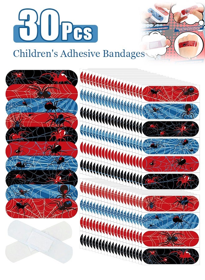 30 pcs Children's Adhesive Bandage Variety Pack — Colorful & Cute, Waterproof & Breathable, Flexible Cartoon Designs — Wound Care & Protection Patches Designed for Boys and Girls (Spider Theme) - Image 1