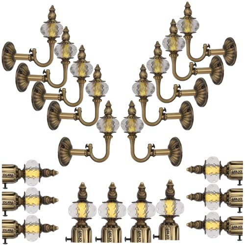 FERIO Zinc with Crystal Diamond Curtain Holders Brackets with Support for Door and Window Fitting for 1 Inch Pocket Finials Designer (Curtain Rod Holder 10 Pcs and Curtain Bracket 10 Pcs ) - Image 1