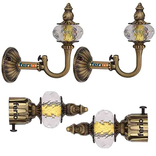 FERIO Zinc with Crystal Diamond Curtain Holders Brackets with Support for Door and Window Fitting for 1 Inch Pocket Finials Designer (Curtain Rod Holder 10 Pcs and Curtain Bracket 10 Pcs ) - Image 2