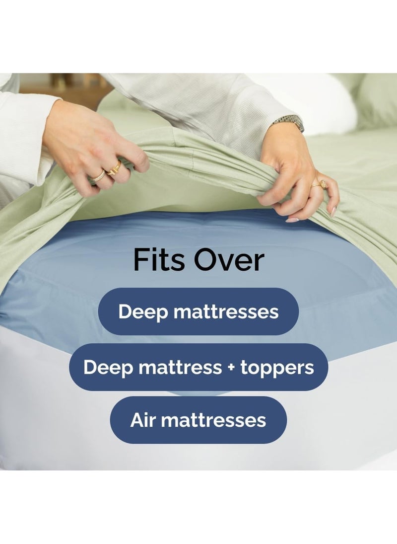 سيجنولا طقم ملاءات سيجنولا المجهزة من قطعة واحدة - مريحة وجيدة التهوية ومبردة ملاءات تبريد - ملاءات سرير فاخرة للفنادق (240 × 250 سم) - جيوب عميقة، سهلة التركيب، فائقة النعومة - أخضر زيتوني - Image 2