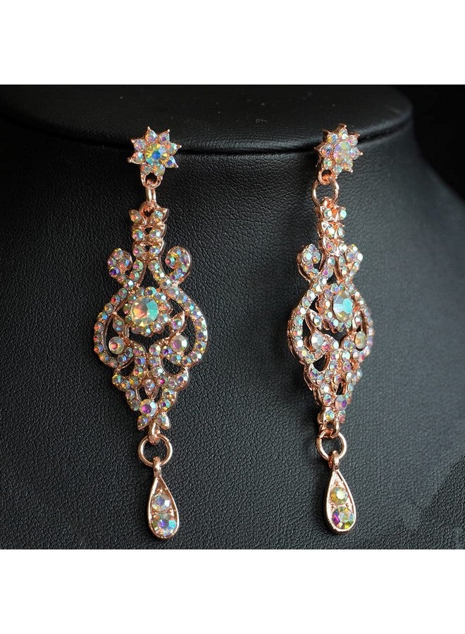 HapiBuy Ab Crystal Wedding Jewelry Set Necklace Earring Bracelets For Women And Brides - Image 4