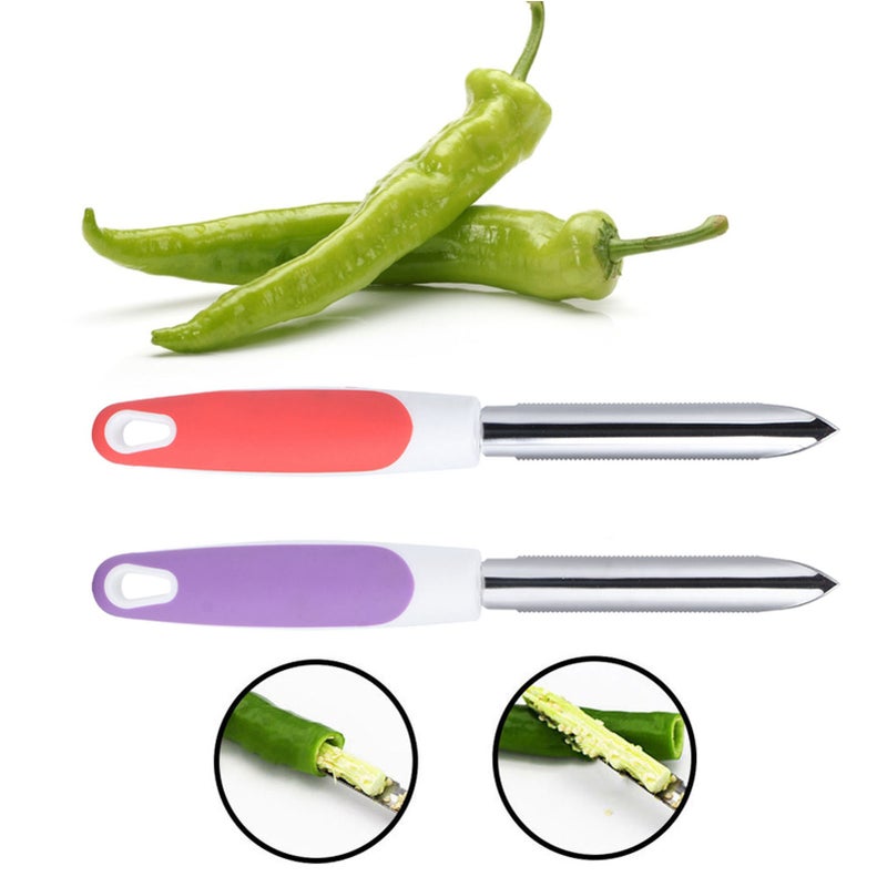 2Pcs Stainless Steel Fruit Pepper Corer Core Remover Tools Kitchen Supplies OrangePurple - Image 4
