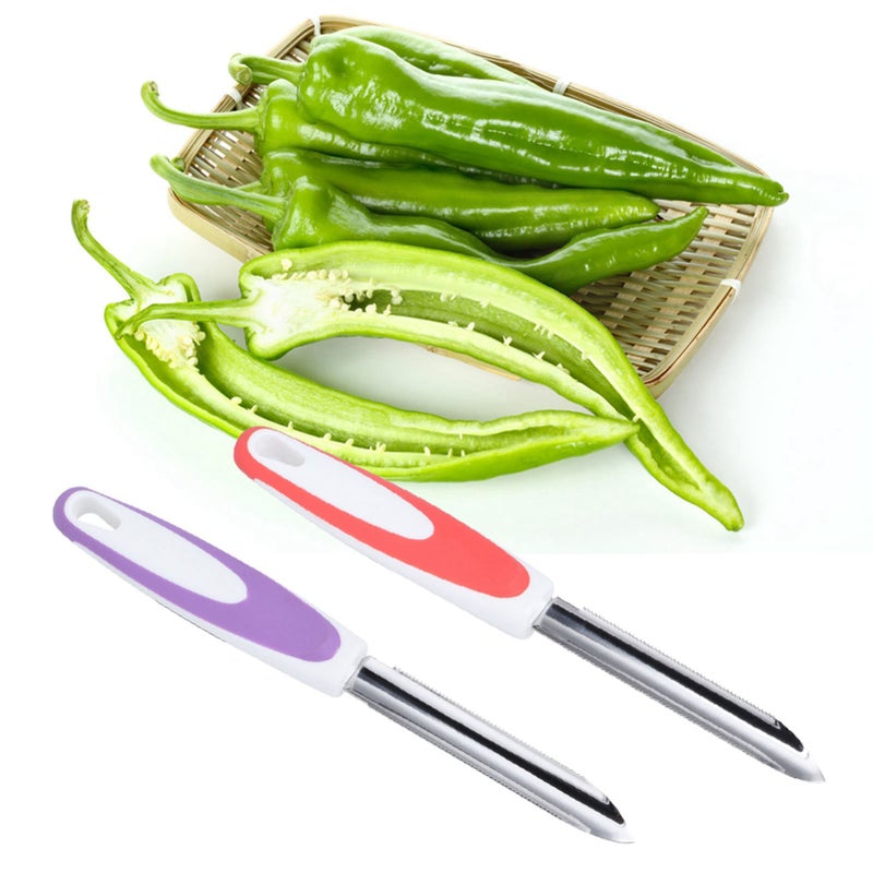 2Pcs Stainless Steel Fruit Pepper Corer Core Remover Tools Kitchen Supplies OrangePurple - Image 3