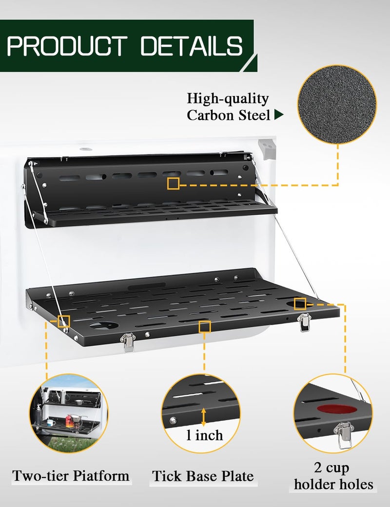 JROAD Bronco Single Layer Tailgate Rack for 2021 2022 Ford Bronco 2/4 Door Rear Foldable Cargo Shelf, - Image 4