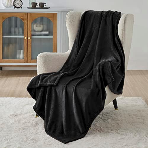 Bedsure Bedsure Fleece Throw XL Blanket Black  300GSM Soft Lightweight Plush Cozy Blankets for Bed Sofa Couch Travel Camping 50x70 inches 