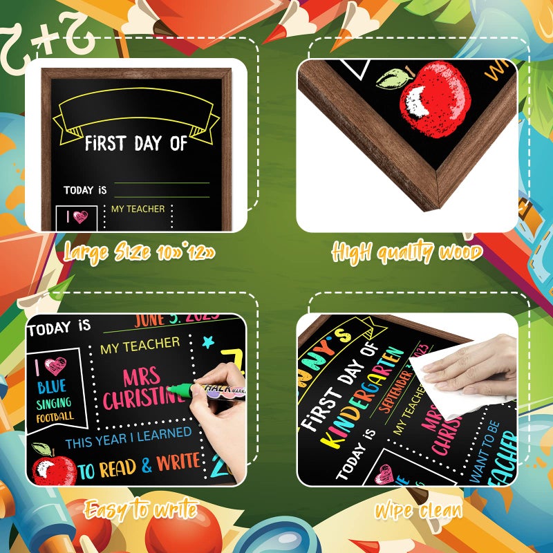 ABERLLS First & Last Day of School Board, 11 x14 Inch Double Sided Back to School Sign for Kids Girls Boys, My 1st Day of Schools Chalkboard Sign, Wooden 1st Day Boards of Preschool Kindergarten - Image 3
