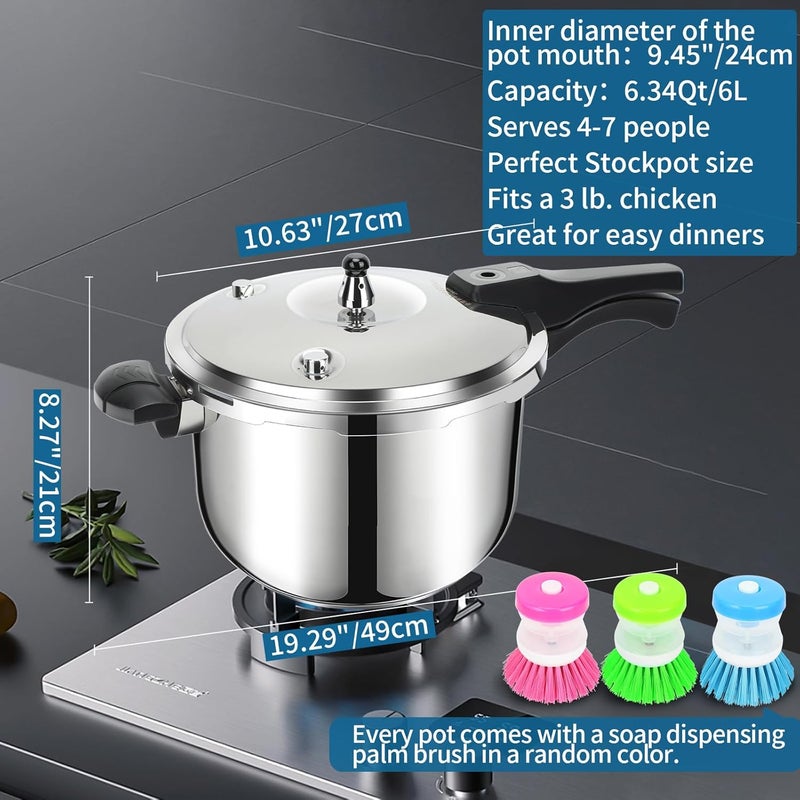 Peterboo Stainless Steel Pressure Cooker, 6.3 Quart Induction Compatible Pressure Cooker with Pressure Indicator Safeguard Devices,Compatible with Gas & Induction Cooker - Image 5