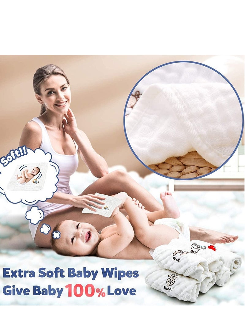 Excefore Baby Cotton Muslin, Baby Muslin Washcloths, Reusable Wash Cloth, Natural Organic Cotton Baby Washcloths, Soft Newborn Baby Towel and Muslin Washcloth for Sensitive Skin (5-Pack, 12x12 inches)  - Image 5