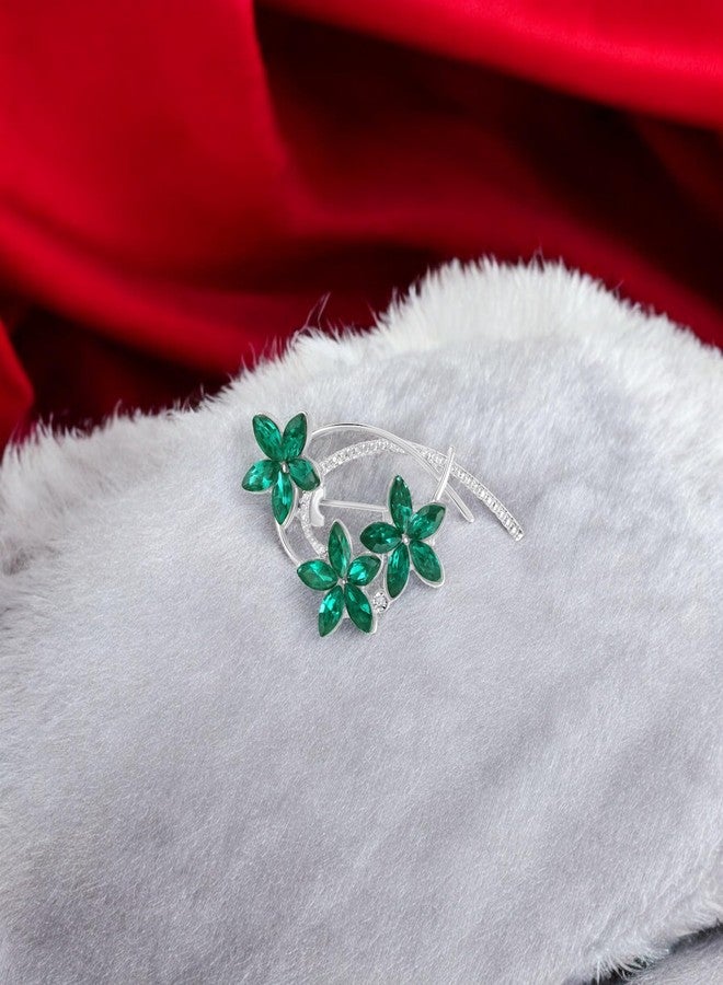 Mahi Floral Shaped Green Crystal Studded Brooch cum Saree Pin for Women (BP1101199RGre) - Image 2