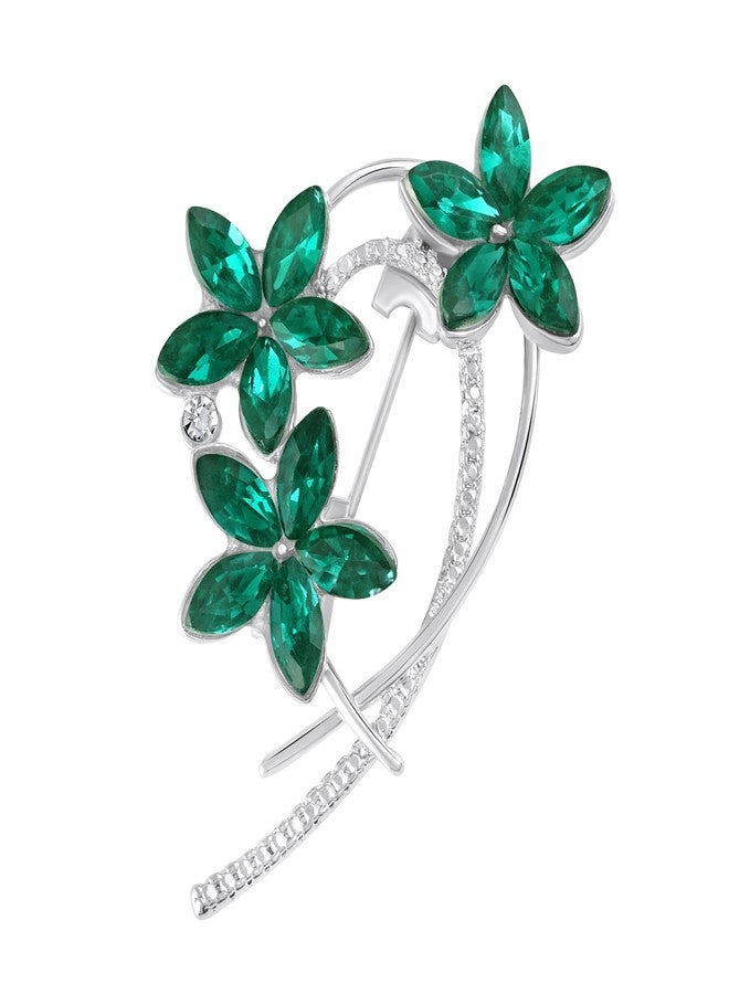 Mahi Floral Shaped Green Crystal Studded Brooch cum Saree Pin for Women (BP1101199RGre) - Image 4