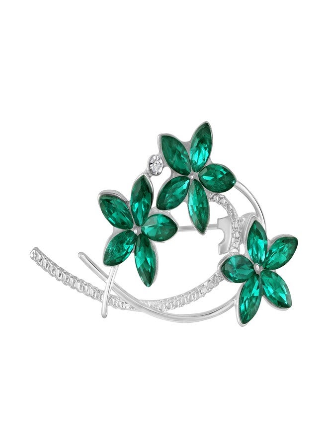 Mahi Floral Shaped Green Crystal Studded Brooch cum Saree Pin for Women (BP1101199RGre) - Image 1