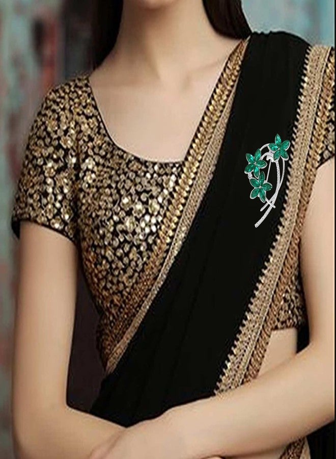 Mahi Floral Shaped Green Crystal Studded Brooch cum Saree Pin for Women (BP1101199RGre) - Image 5