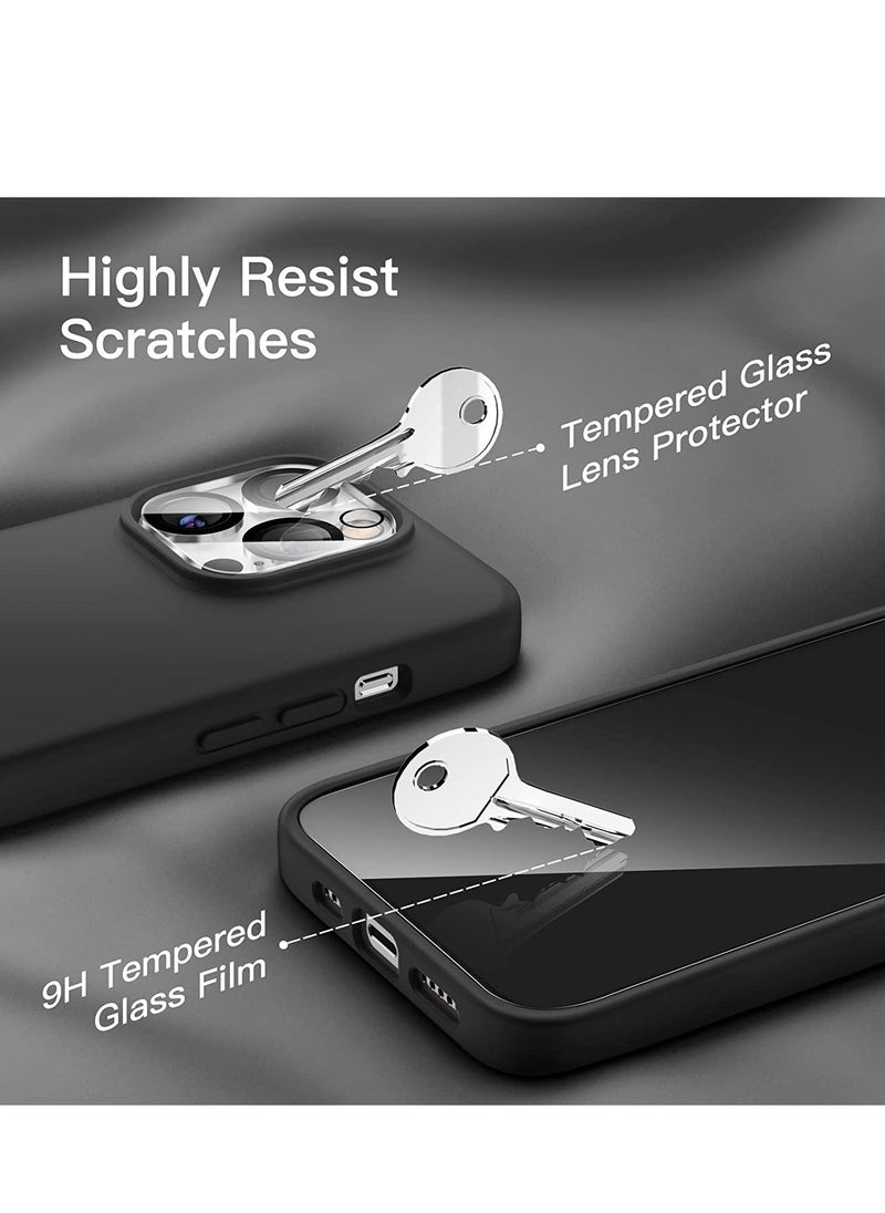 Raxoom 3 in 1 Silicone Case for iPhone 14 Pro Max 6.7-inch, with 2-Pack Screen Protector and 2-Pack Camera Lens Protector, Full Coverage Tempered Glass Film, Shockproof Phone Cover (Black) - Image 3