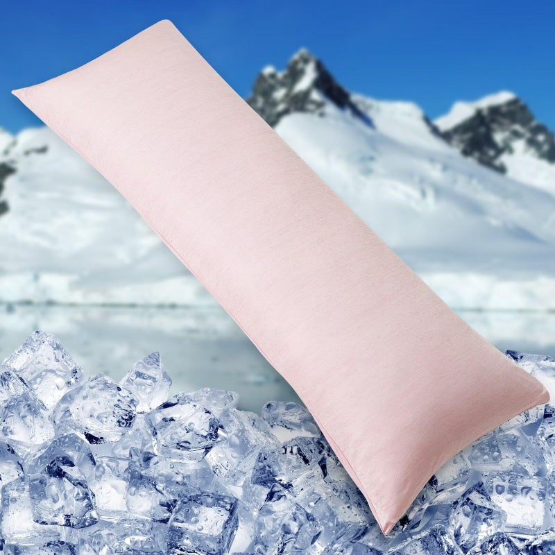  هومفين هومفين تبريد وسادة حجم الجسم - الجانب المزدوج Q -Max 0.439 ألياف التبريد لحامي وسادة تغطية وسادة طويلة بارد للعرق النائم الساخن سحاب 1 حزمة (20 "" x54 "الوردي) - Image 1
