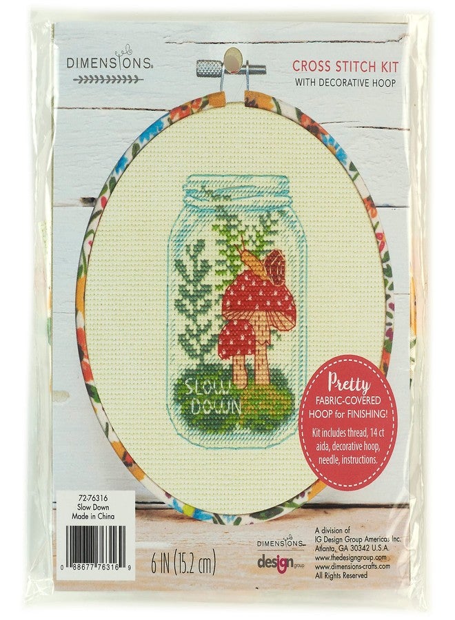 Dimensions Slow Down Counted Cross Stitch Kit for Beginners, 6" Diameter, Multicolor 5 Piece - Image 1