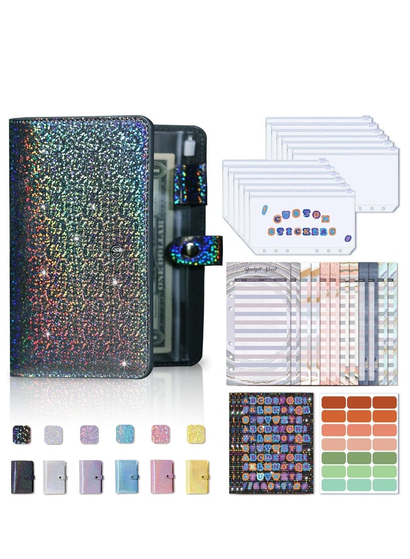 SYOSI A6 Budget Binder with 12pcs Zipper Envelopes & Expense Sheets, Money Cash for Budgeting and Saving Money, Black/Grey - Image 1