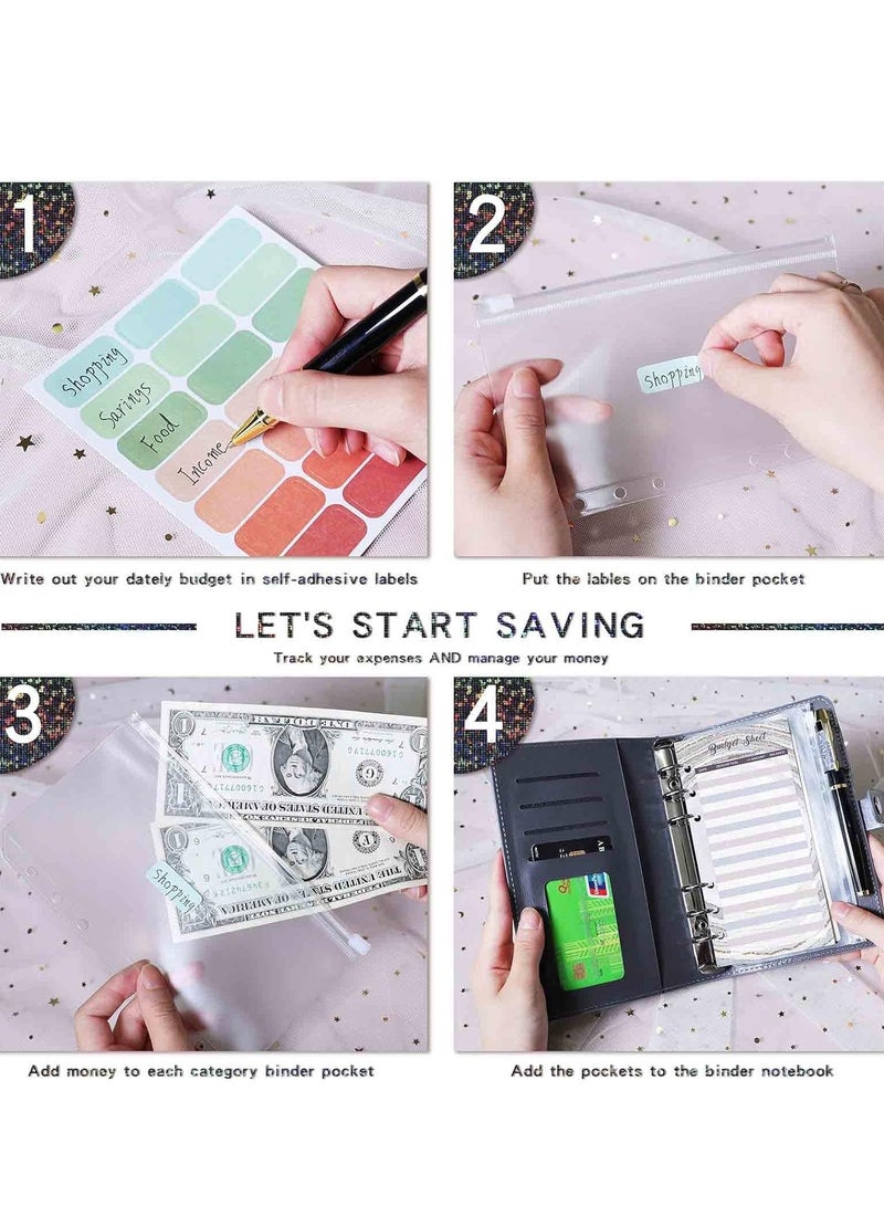 SYOSI A6 Budget Binder with 12pcs Zipper Envelopes & Expense Sheets, Money Cash for Budgeting and Saving Money, Black/Grey - Image 2