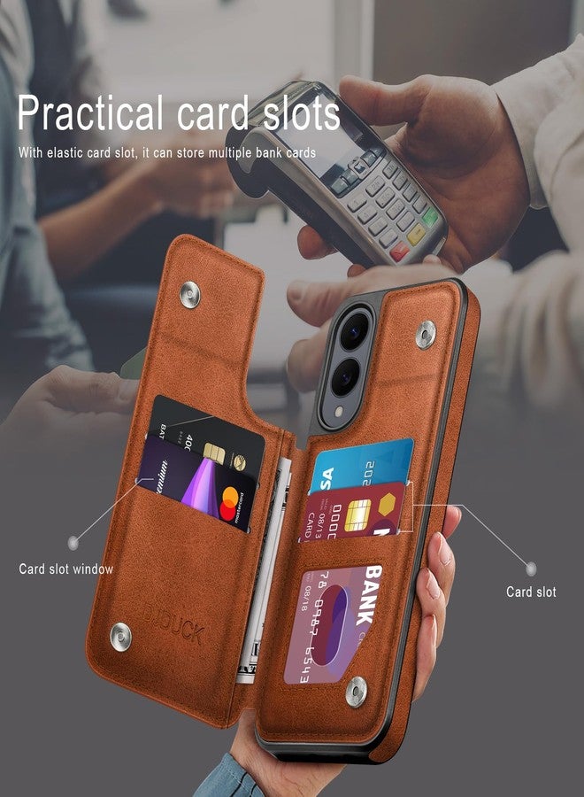 DJDUCK Designed for Samsung Galaxy S25 Edge Case Wallet with Card Holder, [Magnetic Clasp Cover] [RFID Blocking Leather Protection] Shockproof Women Men Cases for Samsung S25 Edge Light Brown - Image 3