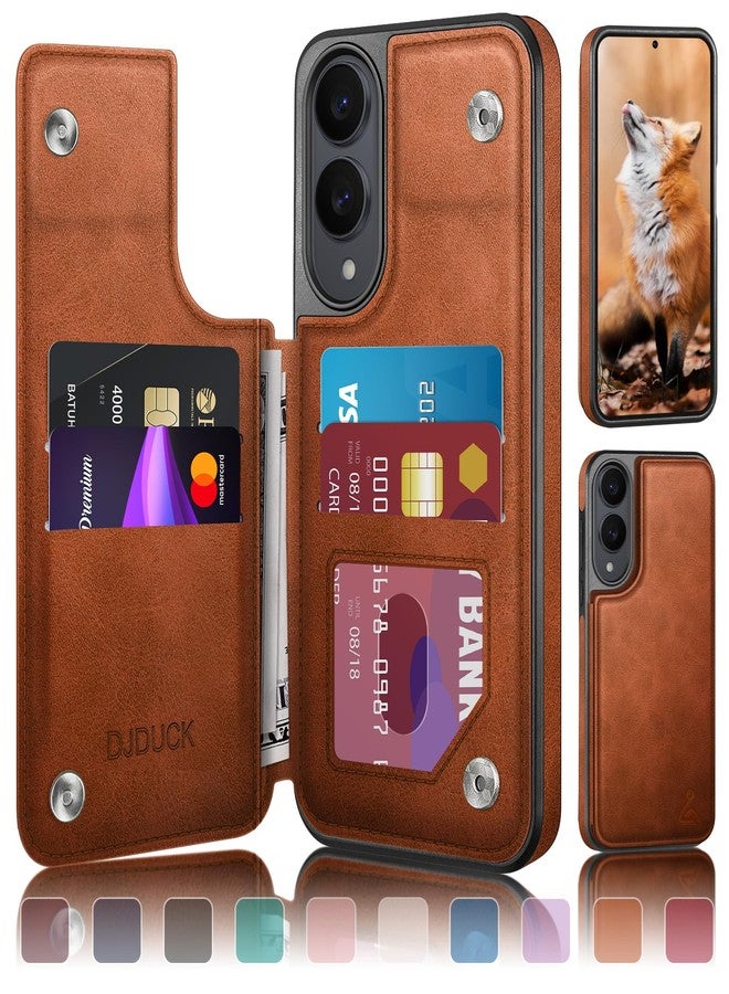 DJDUCK Designed for Samsung Galaxy S25 Edge Case Wallet with Card Holder, [Magnetic Clasp Cover] [RFID Blocking Leather Protection] Shockproof Women Men Cases for Samsung S25 Edge Light Brown - Image 1