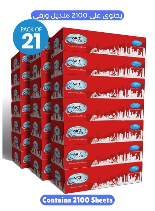 NICE Touch 2 Ply Facial Tissue, 2100 Premium Soft Sheets, 21 Packs of 100 Sheets, Slim and Compact Tissue Boxes for Car Use, 100% Cellulose - Image 1