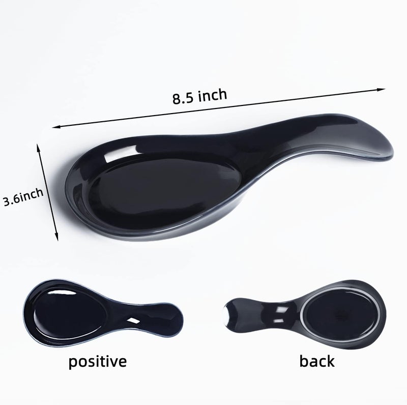 GDCZ Porcelain Spoon Rest - Large Spoon Holder Utensil Rest for Kitchen Counter Stove Top, Dishwasher Safe (Navy-Black) - Image 2