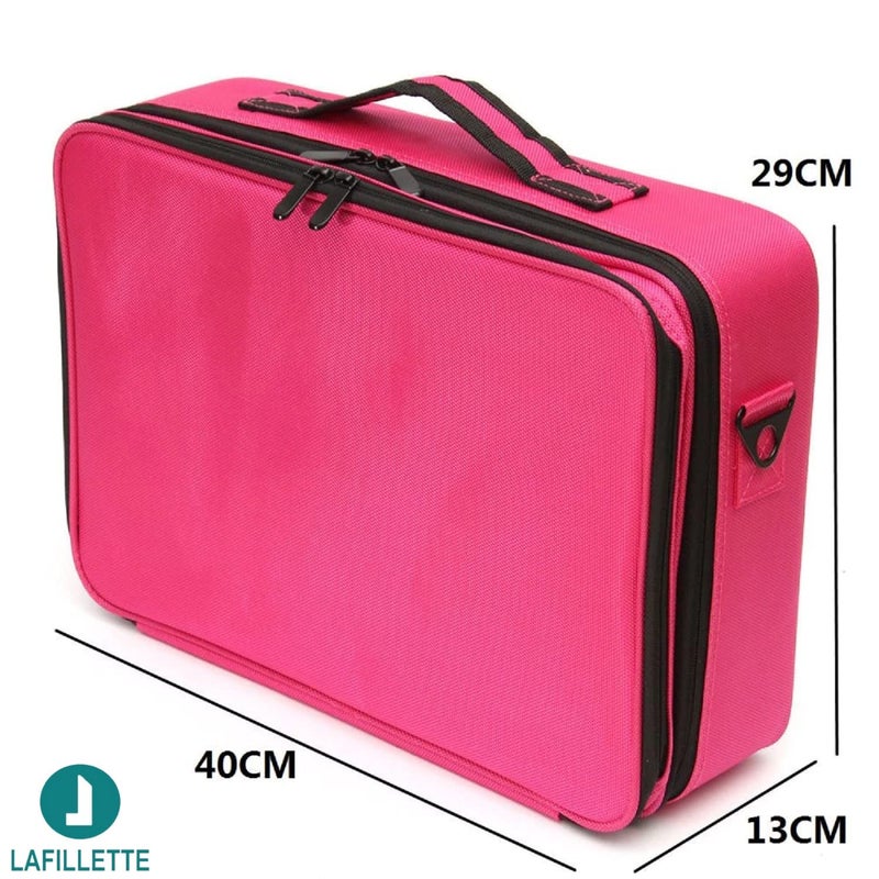LAFILLETTE Travel Cosmetic Bags Professional Makeup Case Box Organizer with Adjustable Dividers Compartments for Makeup Brushes Toiletry Jewelry Digital Accessories 16 INCH 2 Layer Pink - Image 2