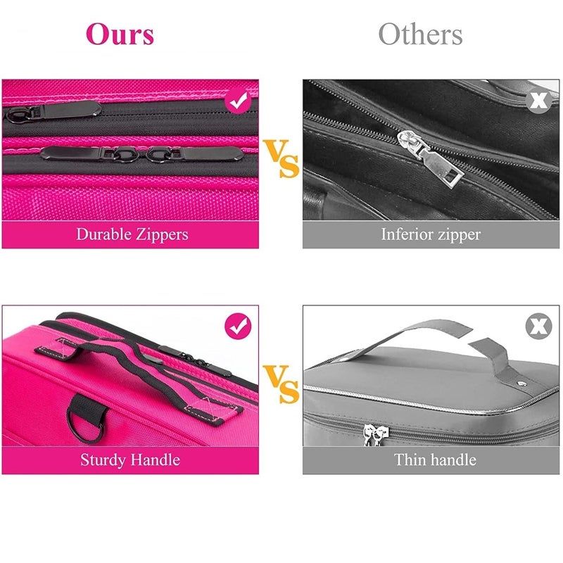 LAFILLETTE Travel Cosmetic Bags Professional Makeup Case Box Organizer with Adjustable Dividers Compartments for Makeup Brushes Toiletry Jewelry Digital Accessories 16 INCH 2 Layer Pink - Image 5