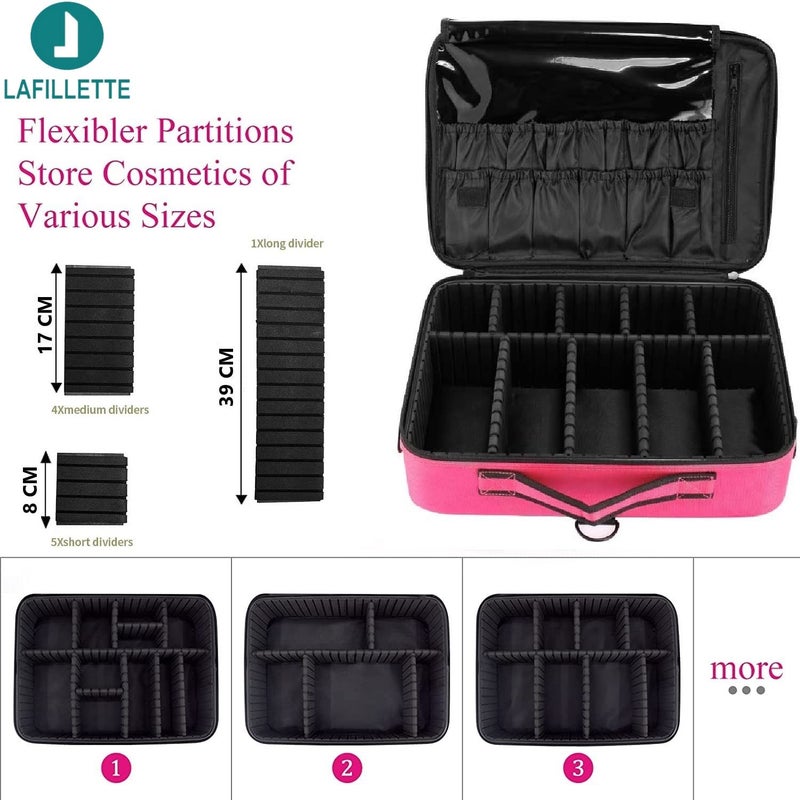 LAFILLETTE Travel Cosmetic Bags Professional Makeup Case Box Organizer with Adjustable Dividers Compartments for Makeup Brushes Toiletry Jewelry Digital Accessories 16 INCH 2 Layer Pink - Image 4