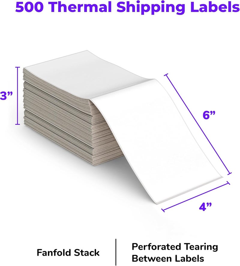 ROLLO Direct Thermal Shipping Labels - Pack of 500 4x6 Thermal Labels Fanfold - Perforated and Strong Adhesive (Commercial Grade) - Image 2