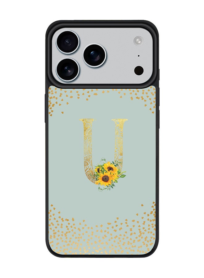 Stylizedd iPhone 17 Pro Max Case, [Compatible with MagSafe] Slim Magnetic cover Phone Case iPhone 17 Pro Max -Custom Floral Monogram - U  (Light Grey ) - Image 1