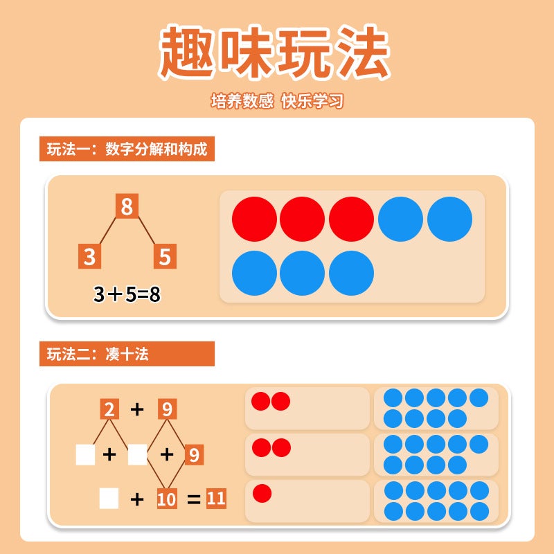 Ten-Grid Array Teaching Aids Within 20 Addition And Subtraction Learning Two-Color Small Disc Baseboard Kindergarten Primary School Counting Tablets Learning Tools - Image 3