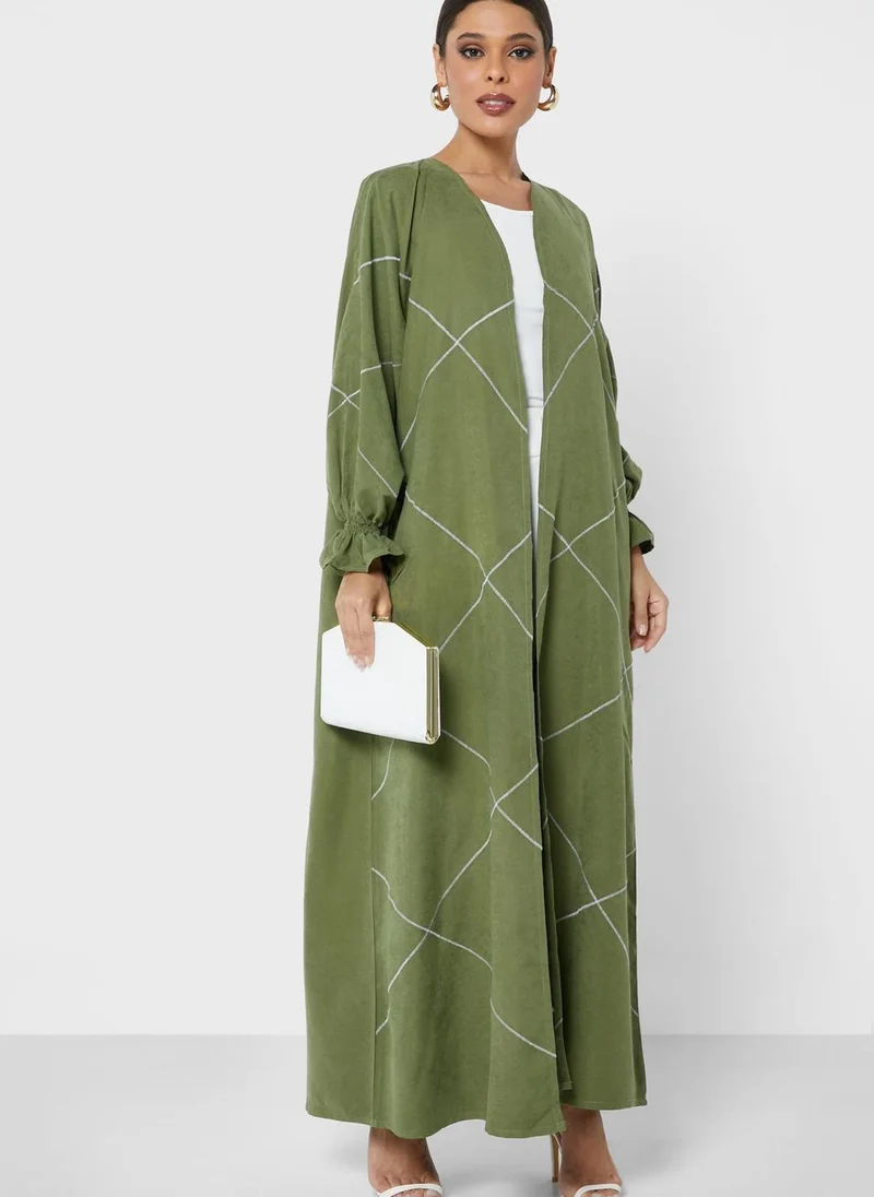 Moistreet Balloon Sleeve Stripe Detail Abaya