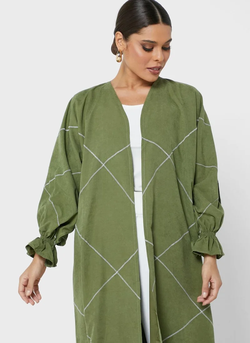 Moistreet Balloon Sleeve Stripe Detail Abaya