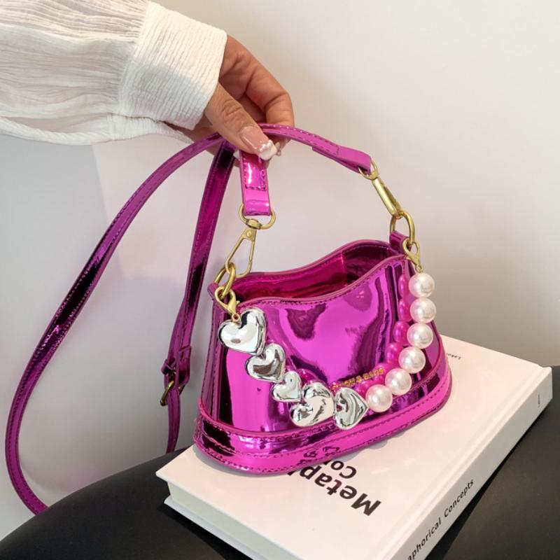 Women's PU Shoulder Bag with Pearl Chain - Image 1