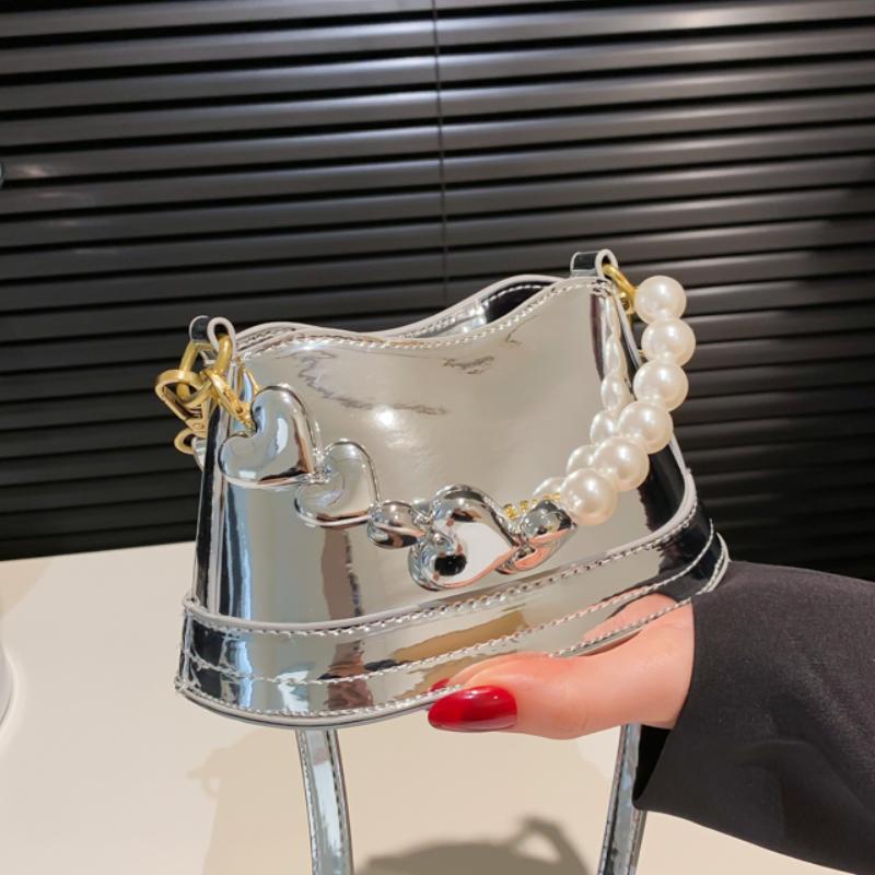 Women's PU Shoulder Bag with Pearl Chain - Image 3