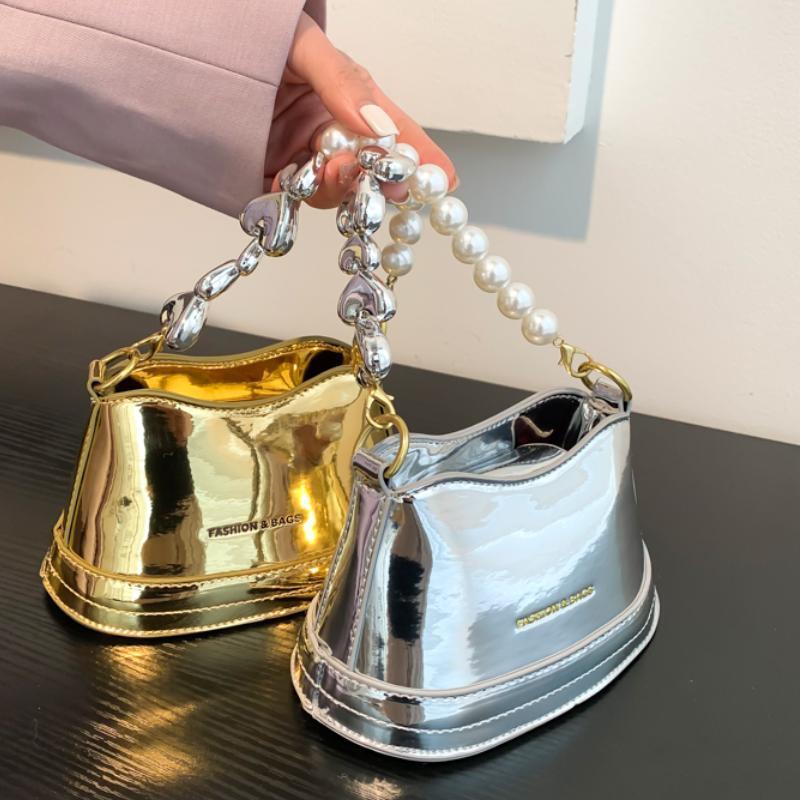 Women's PU Shoulder Bag with Pearl Chain - Image 2
