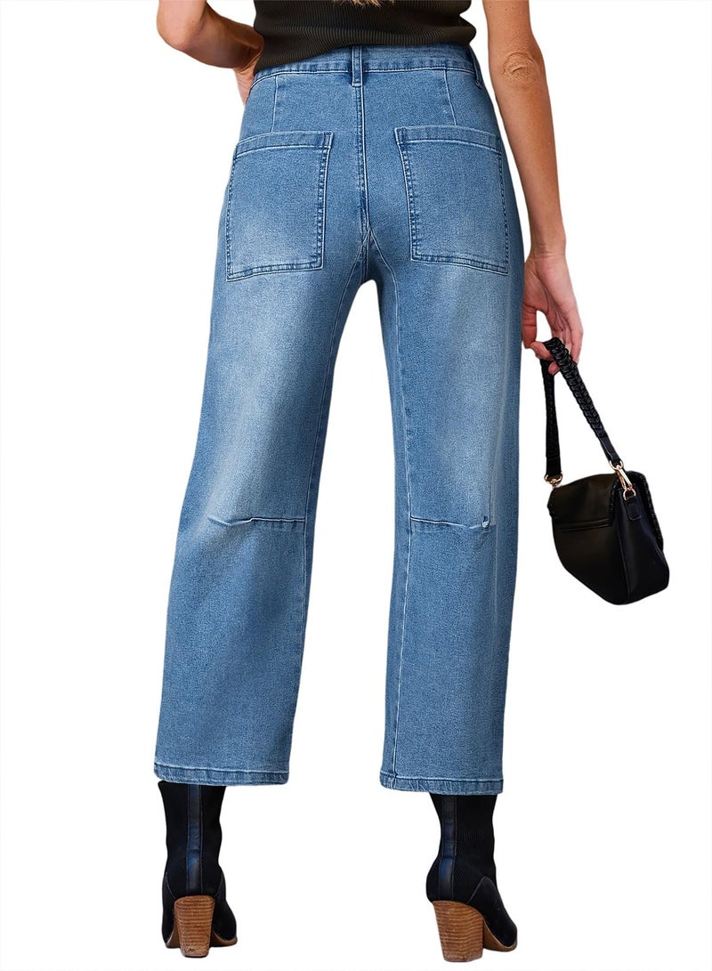 EVALESS High Waisted Barrel Jeans for Women Trendy 2025 Casual Wide Leg Boyfriend Denim Baggy Denim Pants Ashleigh Blue Size 4 - Image 5