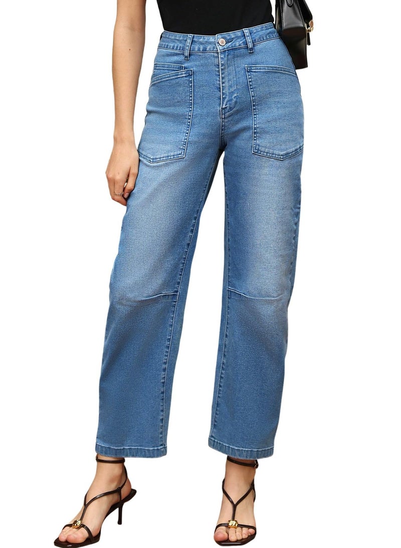 EVALESS High Waisted Barrel Jeans for Women Trendy 2025 Casual Wide Leg Boyfriend Denim Baggy Denim Pants Ashleigh Blue Size 4 - Image 2