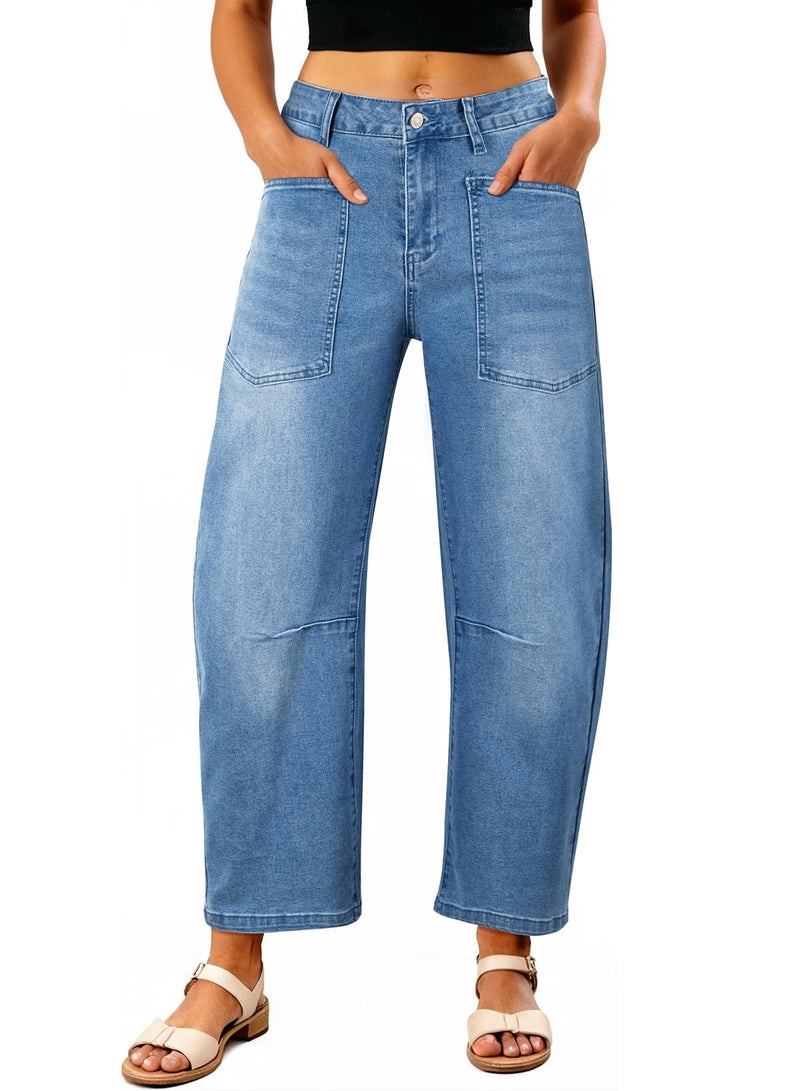 EVALESS High Waisted Barrel Jeans for Women Trendy 2025 Casual Wide Leg Boyfriend Denim Baggy Denim Pants Ashleigh Blue Size 4 - Image 1
