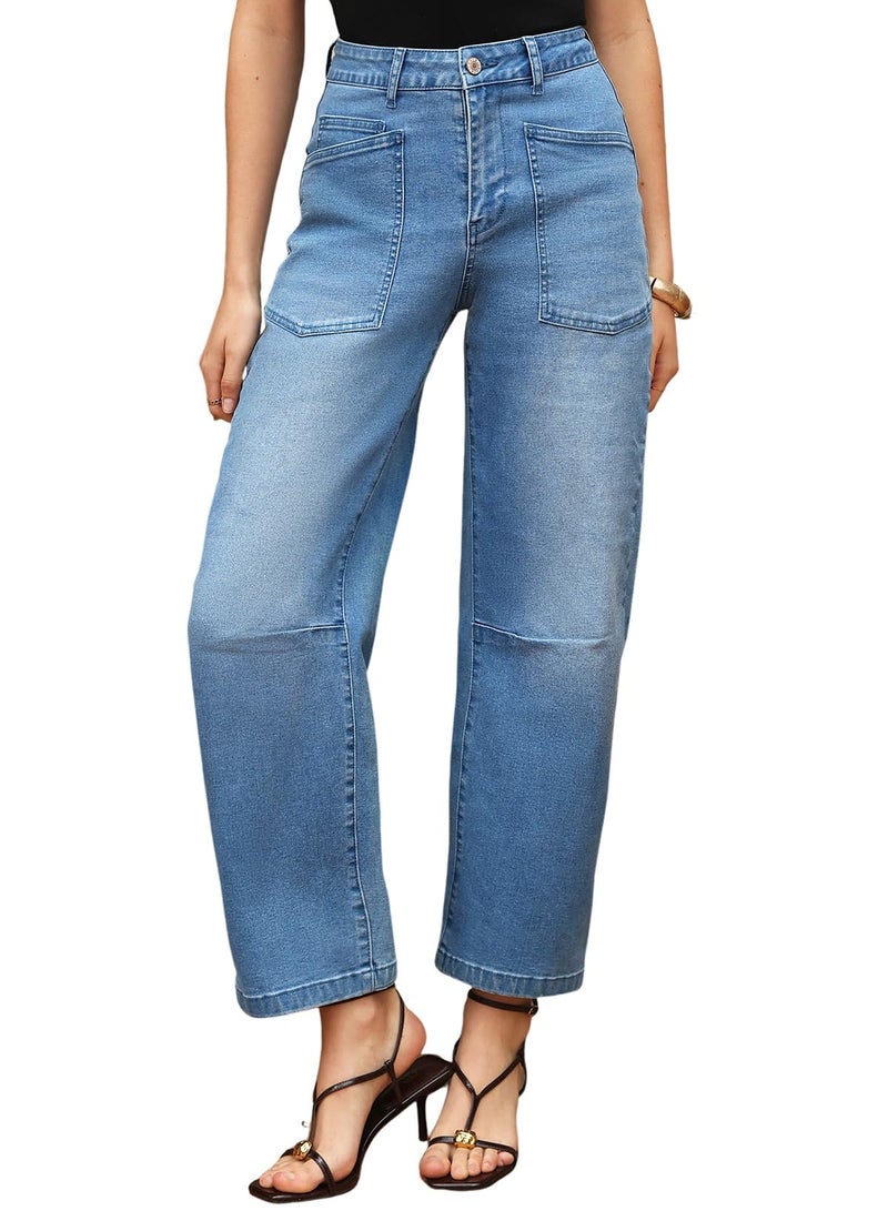 EVALESS High Waisted Barrel Jeans for Women Trendy 2025 Casual Wide Leg Boyfriend Denim Baggy Denim Pants Ashleigh Blue Size 4 - Image 3