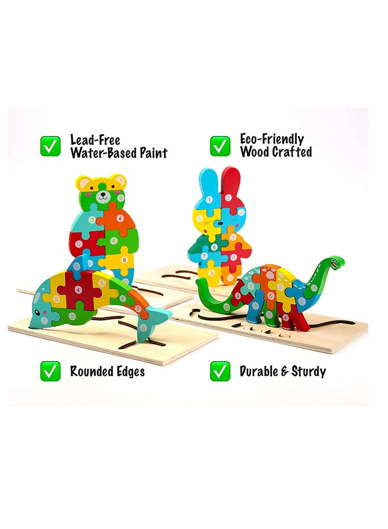 SOLARAE Wooden Toddler 3D Puzzles for Kids Ages 2-4 Toys for Toddlers 2 Years Old Wooden Puzzles Toys Wooden Jigsaw Puzzles, with numbers Puzzles for Kids Educational Toy for Boys and Girls 4 Pack - Image 3