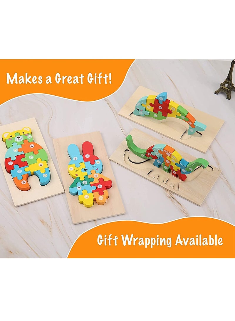 SOLARAE Wooden Toddler 3D Puzzles for Kids Ages 2-4 Toys for Toddlers 2 Years Old Wooden Puzzles Toys Wooden Jigsaw Puzzles, with numbers Puzzles for Kids Educational Toy for Boys and Girls 4 Pack - Image 5
