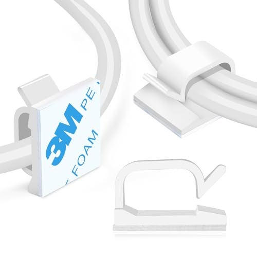 XHF 120 Pcs XHF Adhesive Cable Wire Clips White, Cable Staples Outdoor Cable Management Wire Organizer Cord Holder for Under Desk, Car, Wall, TV PC Ethernet Cable - Image 1